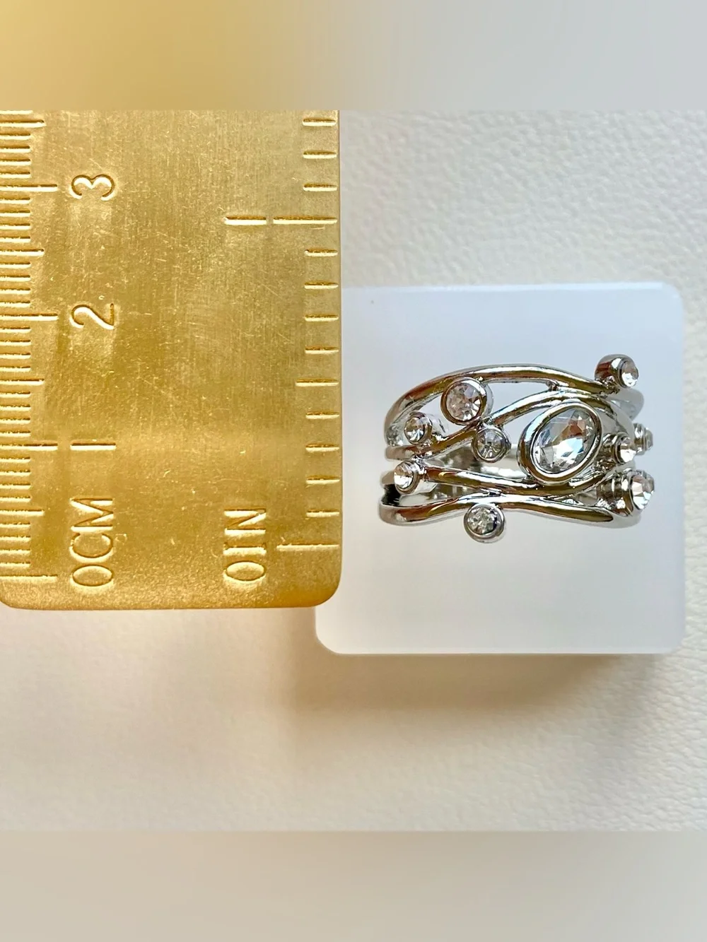 Silver Crystal Multi-Row Statement Ring